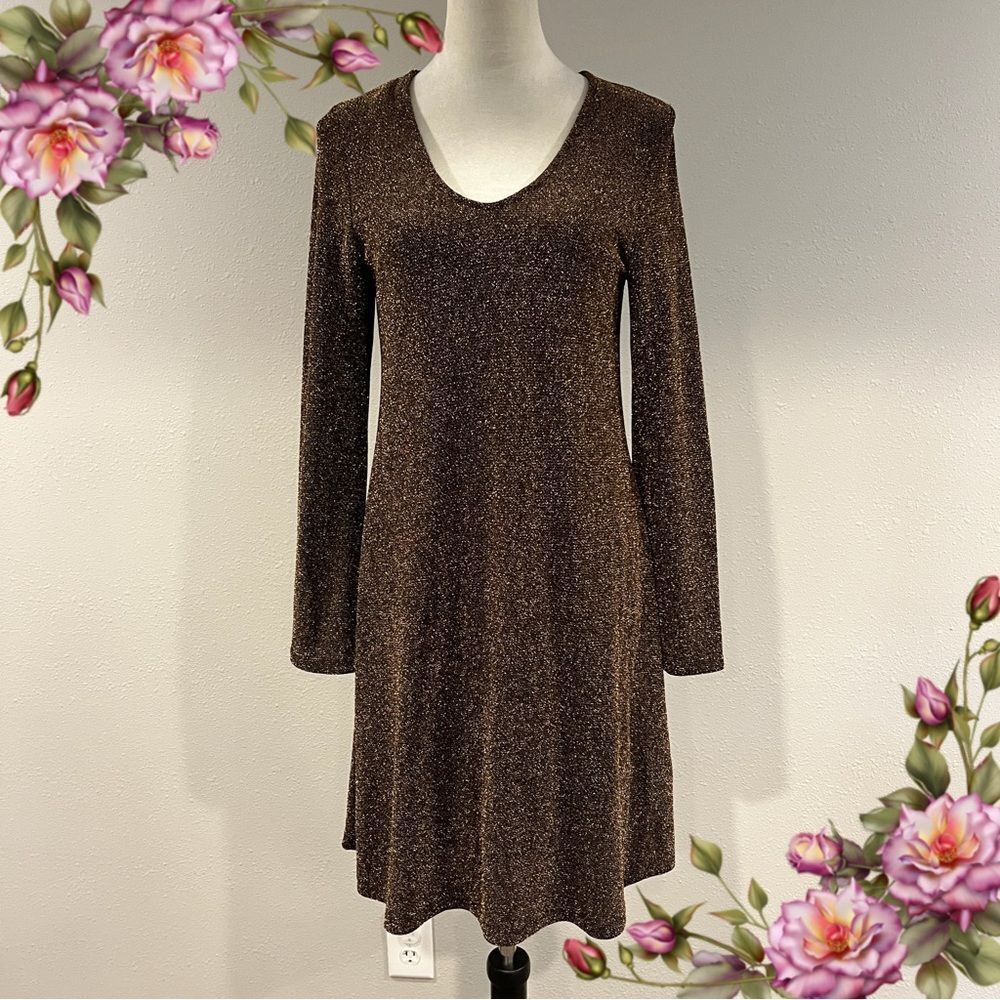 Karen Kane Black‎ and Gold V-Neck long sleeve knee length Dress size medium